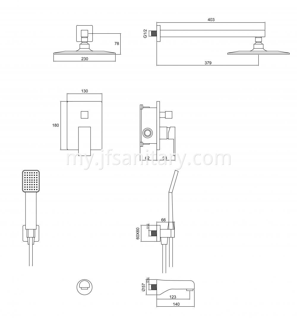 Size Of Concealed Square Shower Set